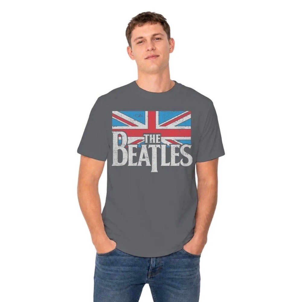 The Beatles Short Sleeve Graphic Tee in Charcoal Gray with Union Jack - Picture 10 of 10